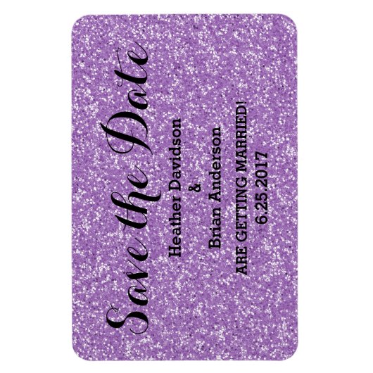 Lila Glitzer Save the Date Flexi Magnet (Vertikal)