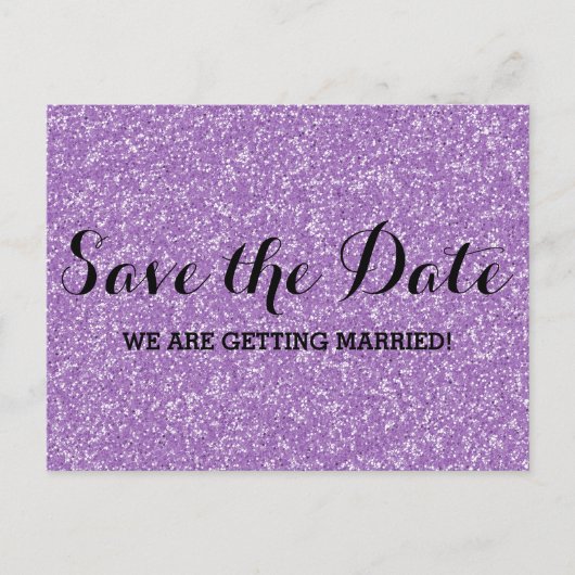 Lila Glitzer Save the Date Postkarte (Vorderseite)