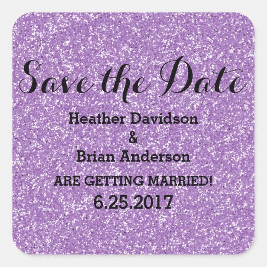 Lila Glitzer Save the Date Stickers (Vorderseite)