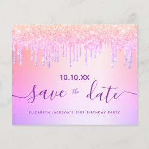 Lila Glitzer Save the Date zum Geburtstag des Haus