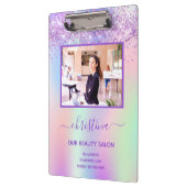 Lila Glitzer Schönheitssalon Foto Business Klemmbrett (Links)