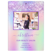 Lila Glitzer Schönheitssalon Foto Business Klemmbrett (Rückseite)