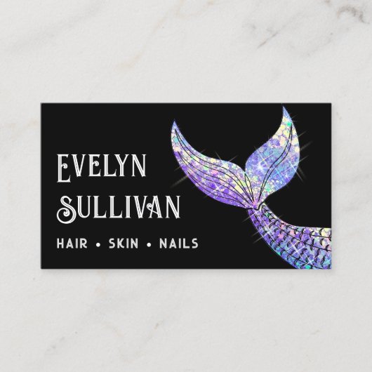Lila Glitzer Schwanz schwarze Visitenkarte (Vorderseite)