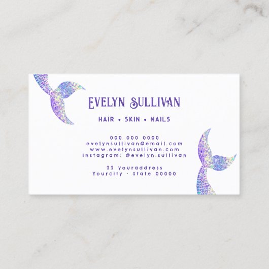 Lila Glitzer Schwanz Visitenkarte (Rückseite)