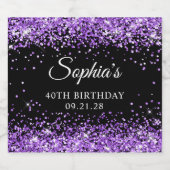 Lila Glitzer Schwarz 40. Geburtstag Alkoholflaschenetikett (Einzelnes Label)