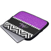 LILA GLITZER-SCHWARZ-ZICKZACK MIT MONOGRAMM LAPTOPSCHUTZHÜLLE (Vorne Knopf)