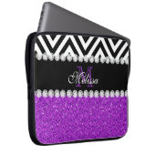 LILA GLITZER-SCHWARZ-ZICKZACK MIT MONOGRAMM LAPTOPSCHUTZHÜLLE (Vorne Rechts)