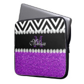LILA GLITZER-SCHWARZ-ZICKZACK MIT MONOGRAMM LAPTOPSCHUTZHÜLLE (Vorderseite Links)