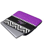 LILA GLITZER-SCHWARZ-ZICKZACK MIT MONOGRAMM LAPTOPSCHUTZHÜLLE (Vorne Knopf)