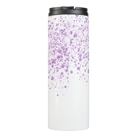 Lila Glitzer senkt das weiße Skript für Monogramm Thermosbecher (Rückseite)