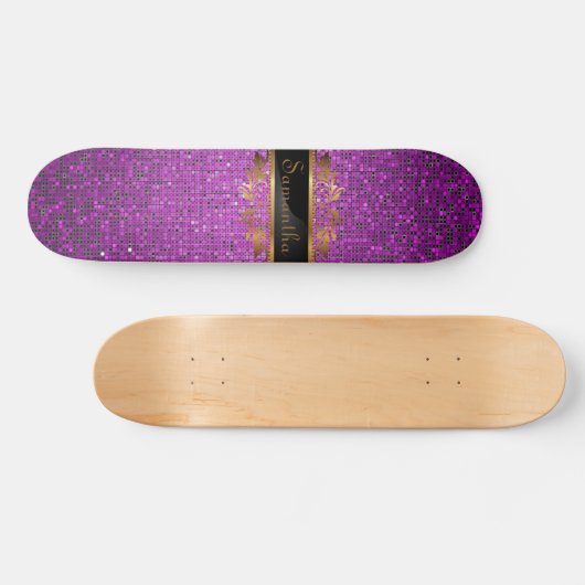 Lila Glitzer Sequin Disco Alte Schule Skateboard (Horizontal)