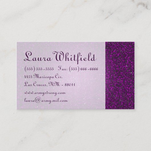 Lila Glitzer Sequin Disco Glitz Business Card Visitenkarte (Vorderseite)