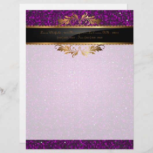 Lila Glitzer Sequin Disco Letterhead Stockwerk Briefkopf (Vorne/Hinten)