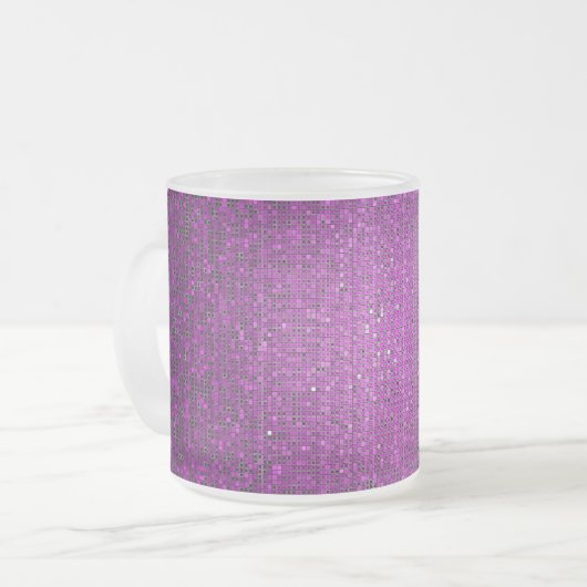 Lila Glitzer Sequin Mattiert Glass Kaffee Tasse Cu (Vorderseite Links)