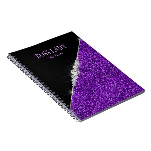 Lila Glitzer Silver Diamonds Personalisiert Notizblock (Rechte Seite)