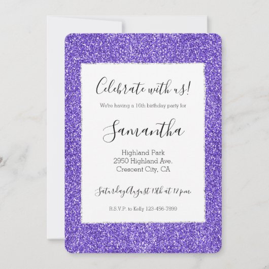 Lila Glitzer Sparkle Einladung (Vorderseite)