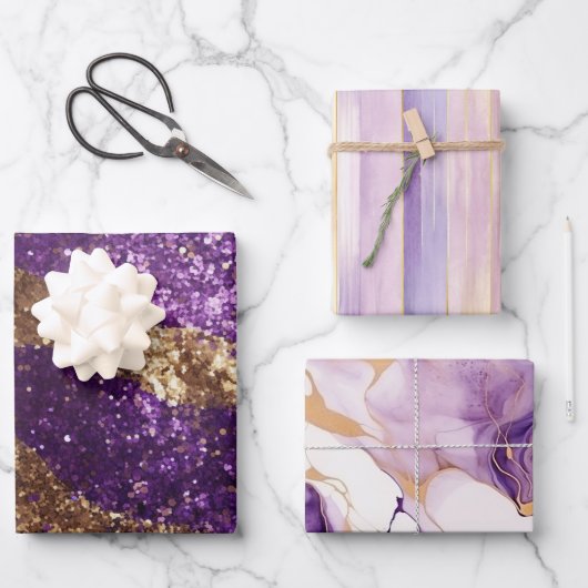 Lila Glitzer Sparkle Giro del Malcantone Geschenkpapier Set (Vorderseite)