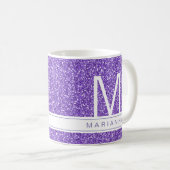 Lila Glitzer Sparkle Monogram Individuelle Name Kaffeetasse (VorderseiteRechts)