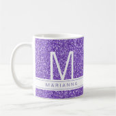 Lila Glitzer Sparkle Monogram Individuelle Name Kaffeetasse (Links)