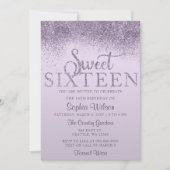 Lila Glitzer Sparkle Sweet 16 Geburtstag Einladung (Vorderseite)