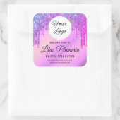 Lila Glitzer Sparkle Tropfens Schönheitsindustrie Quadratischer Aufkleber (Tasche)