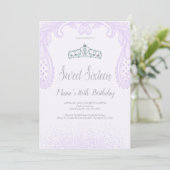 Lila Glitzer & Spitzen, Sweet 16 Einladungen (Stehend Vorderseite)
