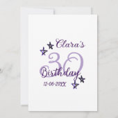 Lila Glitzer Stars 30. Geburtstag modernes Retro Einladung (Rückseite)