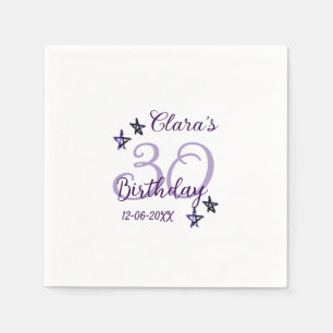 Lila Glitzer Stars 30. Geburtstag modernes Retro Serviette