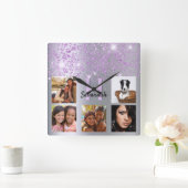 Lila Glitzer Staub für Foto Quadratische Wanduhr (Zuhause)