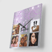 Lila Glitzer Staub für Foto Quadratische Wanduhr (Winkel)