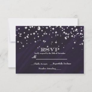 Lila & Glitzer Sterne Elegante Glamour RSVP Karte