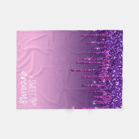 Lila Glitzer süße Träume Fleecedecke (Vorderseite (Horizontal))