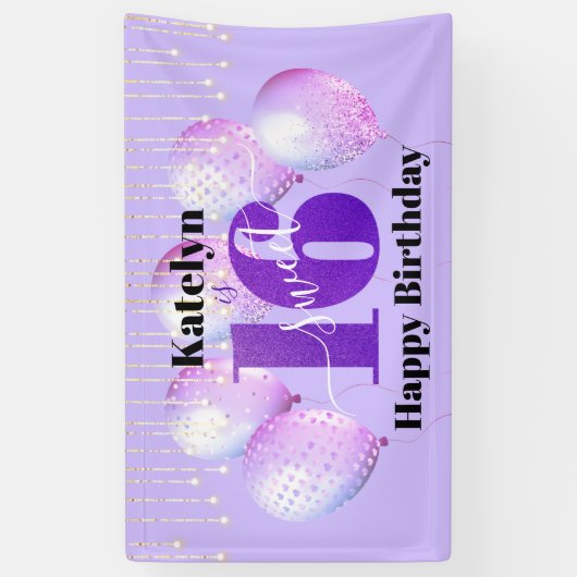Lila Glitzer Sweet 16 Birthday Balloons Script Banner (Vertikal)