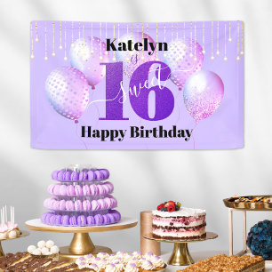 Lila Glitzer Sweet 16 Birthday Balloons Script Banner