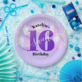 Lila Glitzer Sweet 16 Birthday Balloons Script Pappteller (Party)