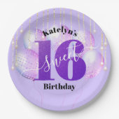 Lila Glitzer Sweet 16 Birthday Balloons Script Pappteller (Vorderseite)