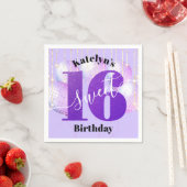 Lila Glitzer Sweet 16 Birthday Balloons Script Serviette (Beispiel)
