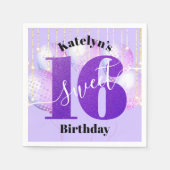 Lila Glitzer Sweet 16 Birthday Balloons Script Serviette (Vorderseite)
