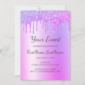 Lila Glitzer Sweet 16 Brautparty Einladung (Vorderseite)