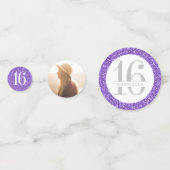 Lila Glitzer Sweet 16 Custom Foto Big Table Konfetti (Vorderseiten)