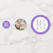 Lila Glitzer Sweet 16 Custom Foto Big Table Konfetti (Rückseiten)