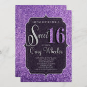 Lila Glitzer Sweet 16 Geburtstag Einladung (Vorne/Hinten)