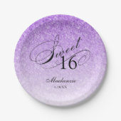 Lila Glitzer Sweet 16 Personalisiert Pappteller (Vorderseite)