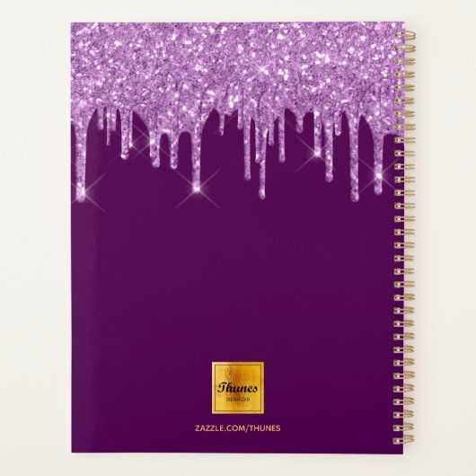 Lila Glitzer Terminbuch 2023 Monogramm Planer (Rückseite)