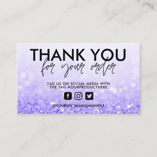 Lila Glitzer Trendy Salon Vielen Dank Visitenkarte (Vorderseite)