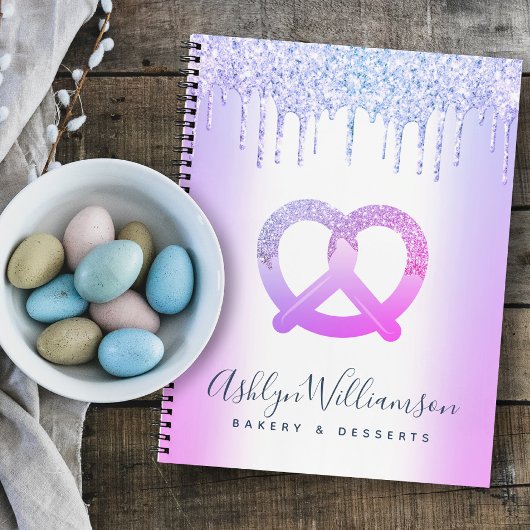 Lila Glitzer Tropfen Bäckerei Catering Konditorei Notizblock