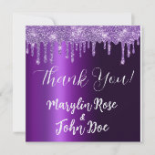 LILA GLITZER TROPFEN ELEGANT MONOGRAM EINLADUNG (Vorderseite)