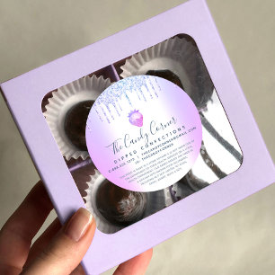 Lila Glitzer Tropfen Erdbeere Konfektion Recht Runder Aufkleber