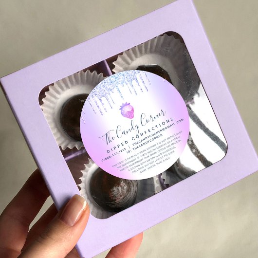 Lila Glitzer Tropfen Erdbeere Konfektion Recht Runder Aufkleber