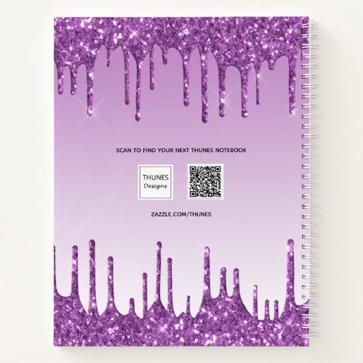 Lila Glitzer-Tropfen im Sketchbuch Notizblock (Rückseite)